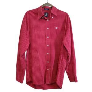 VTG Y2K Cinch Mens M Shirt White Red Check Long Sleeve Regular Fit Western Rodeo